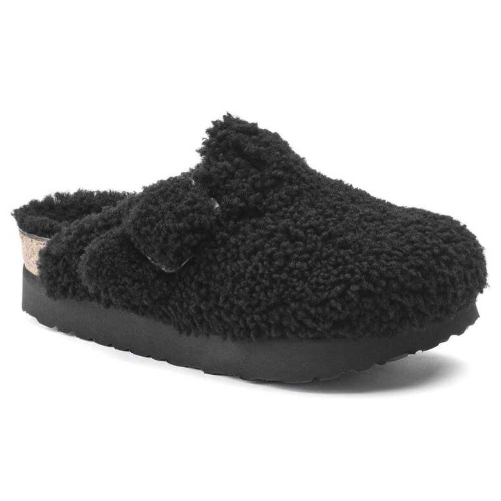Birkenstocks Papillio Boston Big Buckle Flex Platform Shearling Teddy Black - Picture 2 of 12